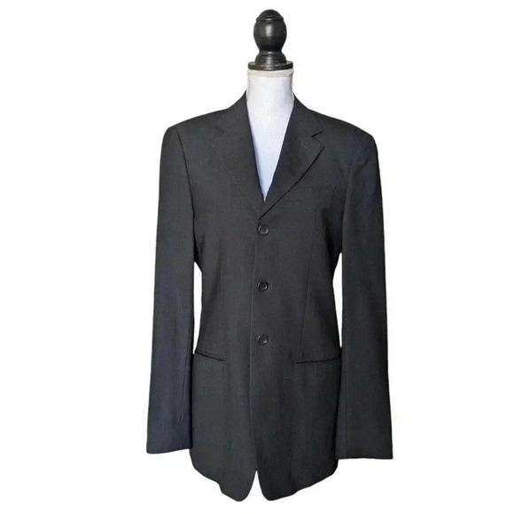 Armani Collezioni Black Wool Blend 3 Button Notch Blazer Size 36R Made In Italy - Picture 1 of 12